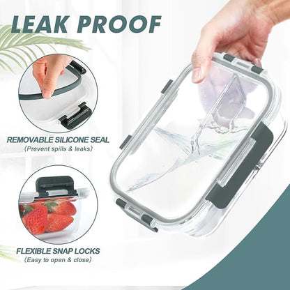 KOMUEE Glass Meal Prep Containers 3 Compartments, 5 Pack 36 oz, Glass Food - Image 7