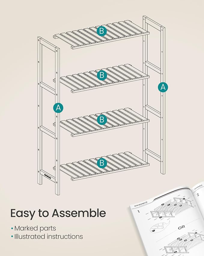SONGMICS Bamboo Storage Shelf, 4-Tier Shelving Unit, in The Entryway, Living - Image 7