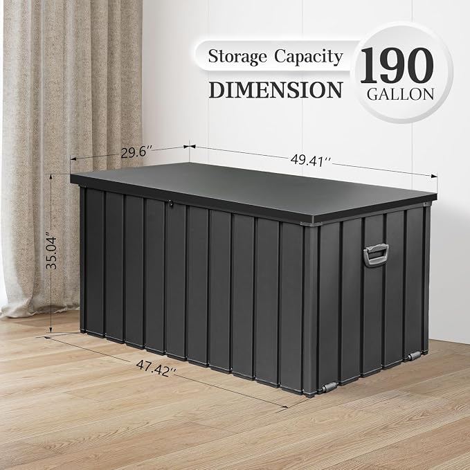 Domi 190 Gallon Deck Box, Metal Outdoor Storage Box - Image 2