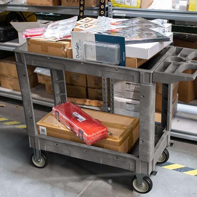 2 Tier Plastic Rolling Cart Utility Cart on Wheels, Heavy Duty Tool Carts - Image 2