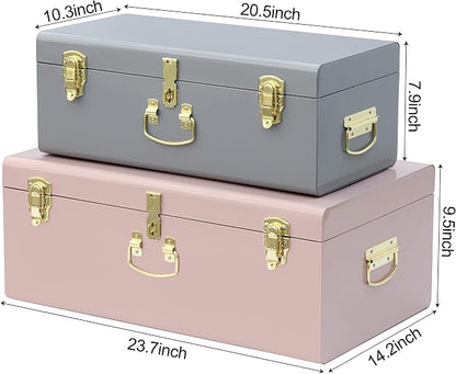 Vixdonos Decorative Metal Box Storage Trunks Set of 2 College Dorm Chest - Image 2