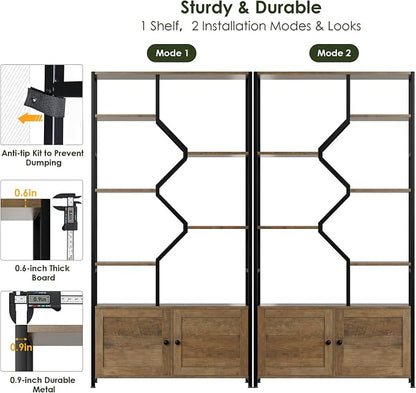 76" Tall Shelf with Storage Cabinet Doors, 6 Tier Open Bookshelf - Image 5