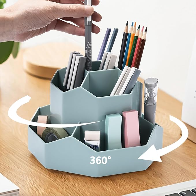 Pencil Pen Holder for Desk, 9 Slots 360 Degree Rotating Desk Organizer by GGIANTGO