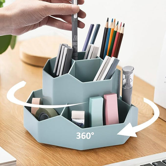 Pencil Pen Holder for Desk, 9 Slots 360 Degree Rotating Desk Organizer by GGIANTGO