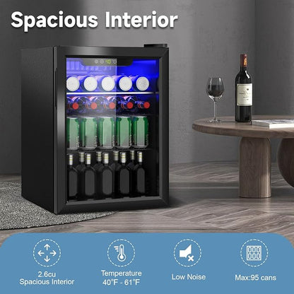 Stopasd Beverage Refrigerator Cooler, 2.6 Cu.Ft/95 Can Drink Fridge - Image 5
