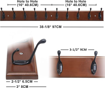 Dseap Coat Rack Wall Mounted: 10-Hooks, 38-1/4" Long, Wood Coat Hooks Wall - Image 2