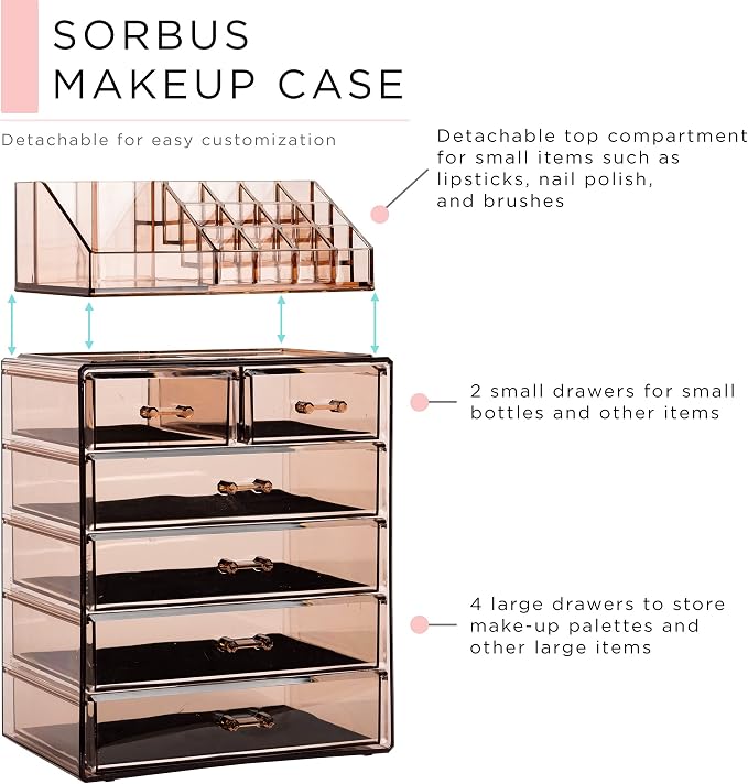 Sorbus Acrylic Makeup Organizer Set, 6-Drawer Vanity & Countertop Cosmetic - Image 2