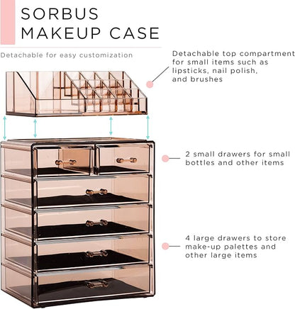 Sorbus Acrylic Makeup Organizer Set, 6-Drawer Vanity & Countertop Cosmetic - Image 2