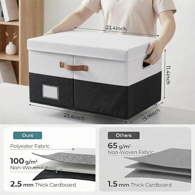PRANDOM Storage Bins with Lids Linen Fabric Foldable Storage Boxes Organizer - Image 5