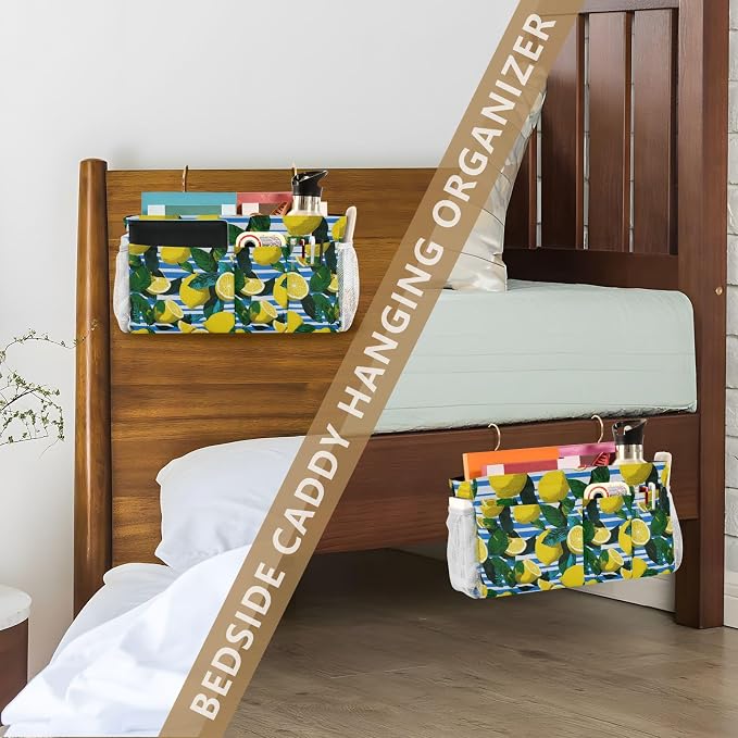 White and Blue Striped Lemons Bedside Caddy - Image 7