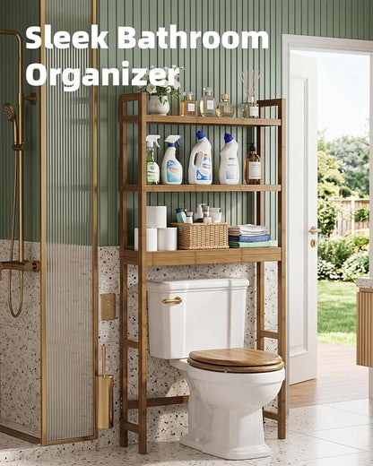 SMIBUY Bathroom Storage Shelf, Bamboo Over-The-Toilet Organizer Rack, - Image 4