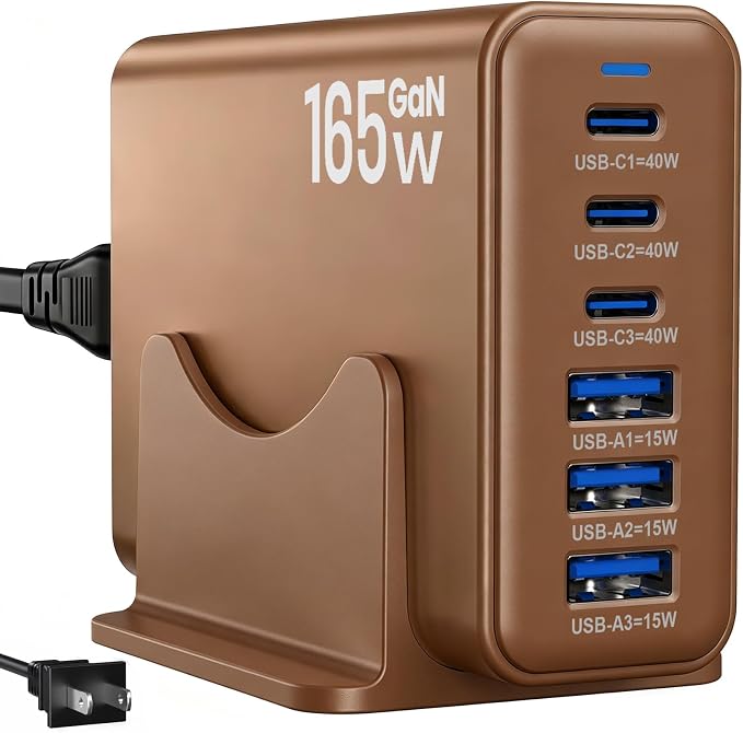 165W GaN USB C Charging Station, 6 Port Desktop Charger by Unknown