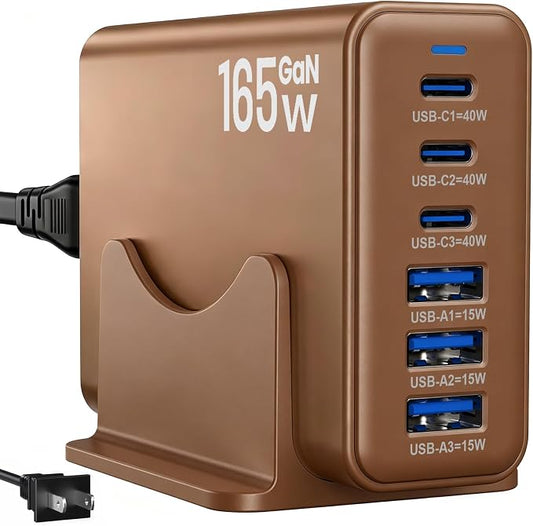 165W GaN USB C Charging Station, 6 Port Desktop Charger by Unknown