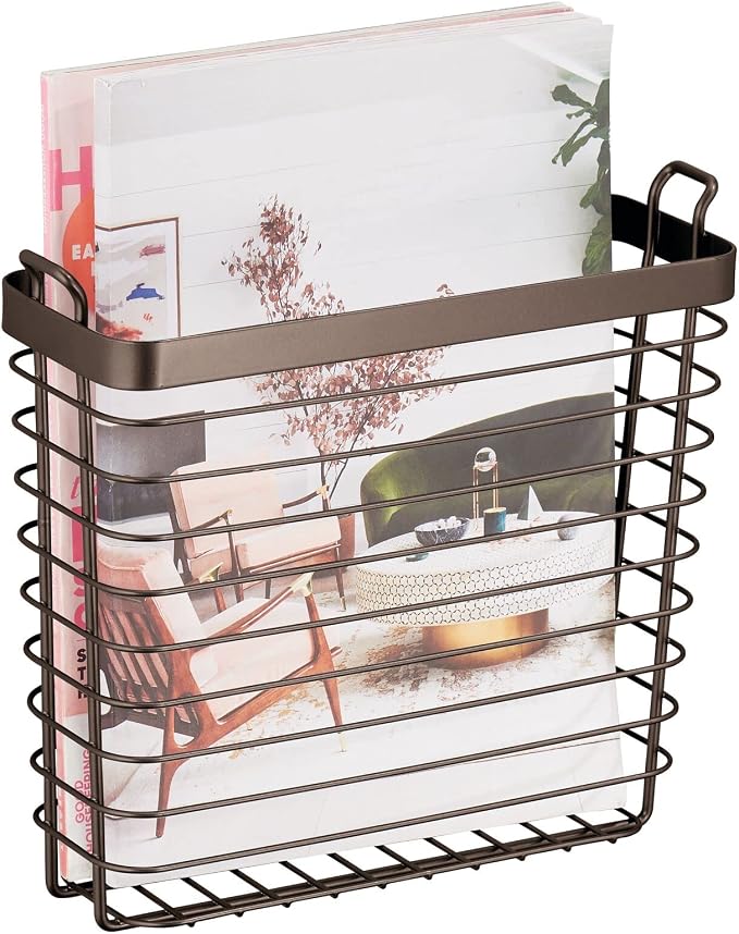 mDesign Metal Wire Farmhouse Wall Mount Magazine Holder, Home Storage Organizer by mDesign