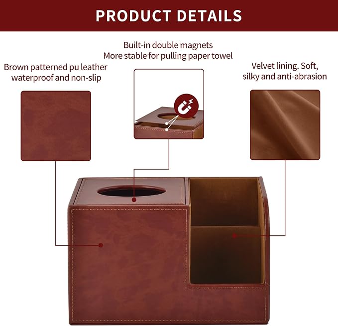 PU Leather Square Tissue Box Cover, Tissue Box - Image 7