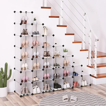 SONGMICS Shoe Rack with 32 Cubes, Interlocking Plastic Shoe Organizer, DIY - Image 2
