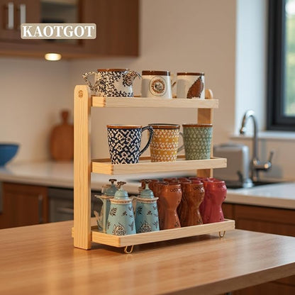 Coffee Mug Holder Wooden Cup Rack, 3-Tier Acrylic Home Mug Display Rack - Image 7