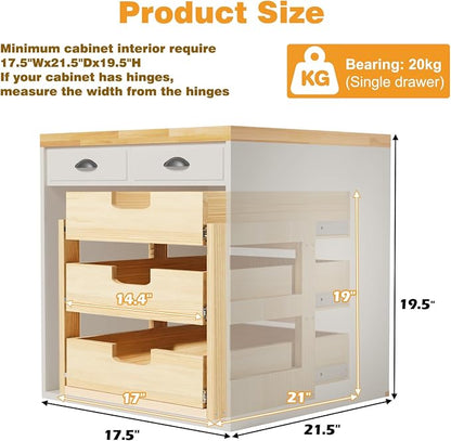 Pull Out Cabinet Organizer, 3 Tier Soft Close Slide Out Wooden Pull out Drawers - Image 3