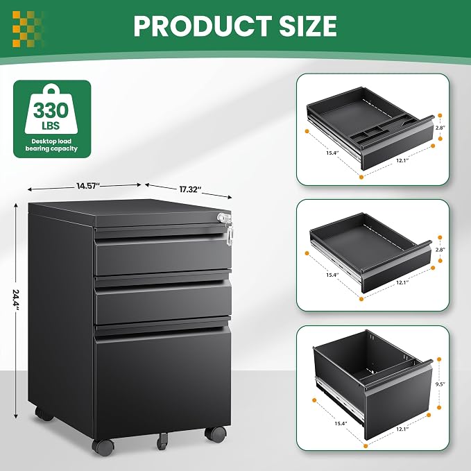 3 Drawer Mobile File Cabinet - Image 3