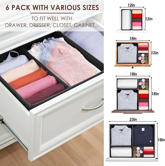 Criusia 6 Pack Clothes Drawer Organizer Dividers, Fabric Foldable Closet - Image 4