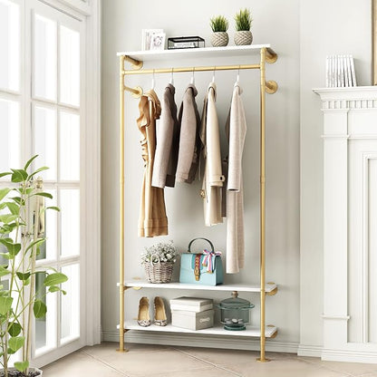 Gold Wall Clothing Racks with White Shelves, Wall Mounted Gold Clothes Rack by Smlttel
