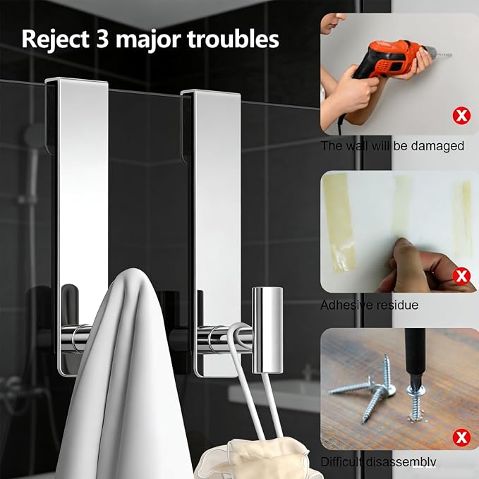 PMMASTO Shower Door Hooks, Extended Towel Hooks - Image 4
