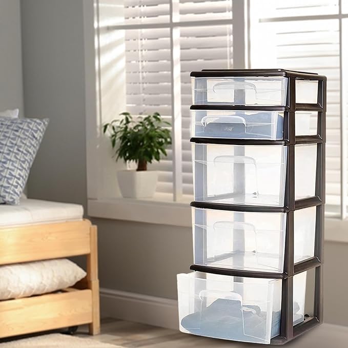 HOMZ 5 Drawer Plastic Storage & Organizer Tower | 3 Large & 2 Small Drawers | - Image 2