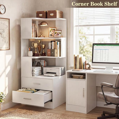 Armocity Corner Bookshelf with Drawers, Small Corner Shelf with Drawers | L - Image 6