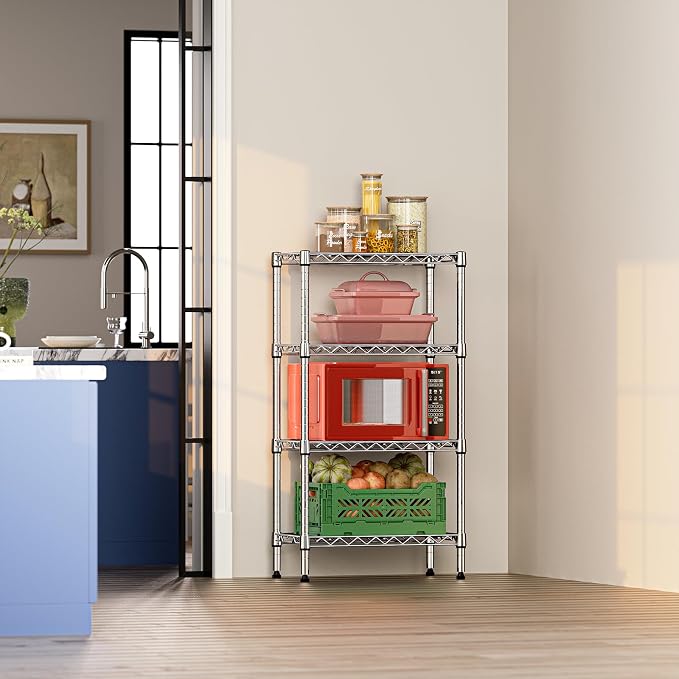 IZEUK 4 Tier Steel Storage Shelves, Heavy Duty Metal Shelf Wire Shelving Rack - Image 2