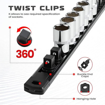 ALOANES 1/4-Inch Drive Magnetic Socket Organizer, Heavy Duty Aluminum Socket - Image 3