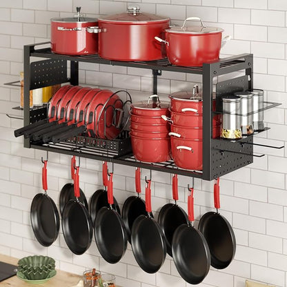 31 Inch Pot Rack Wall Mounted, 2-Tier Pots and Pans Hanging Organizer by Freexployer