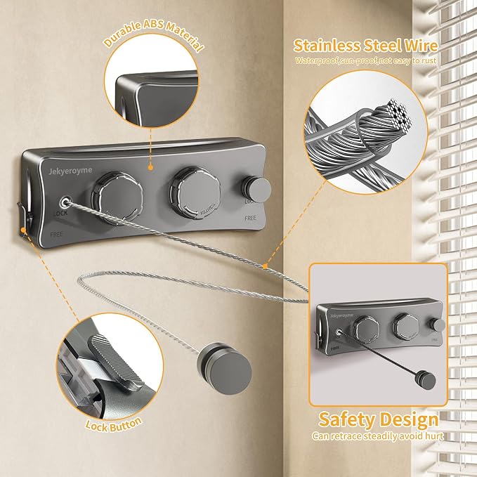 Retractable Clothesline Indoor & Outdoor, Non-Sagging Wall Mounted Drying Rack - Image 5
