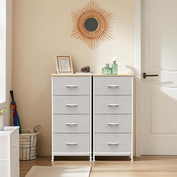 DUMOS Nightstand with 4 Drawers Bedside Table with Removable Fabric Bins Sturdy - Image 8