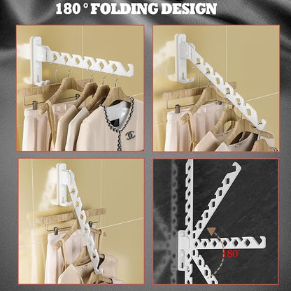 Wall Mount Coat Hanger Holder White Clothes Drying Organizer Rack Garment Hooks - Image 4