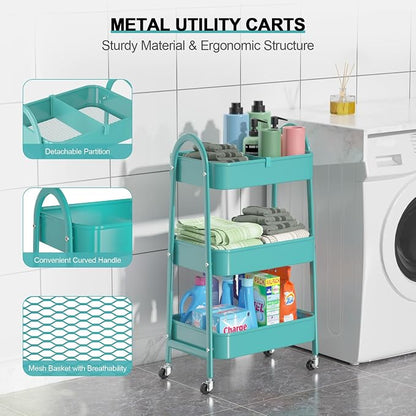 EAGMAK 3 Tier Utility Rolling Cart, Metal Storage Cart - Image 2