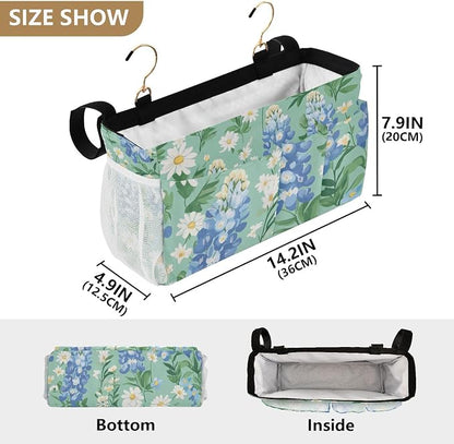 Mint Green Bluebonnet and Daisies Bedside Caddy - Image 4