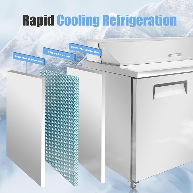 48" W Commercial Refrigerator Sandwich Salad Prep Table, Stainless Steel 2-Door - Image 5
