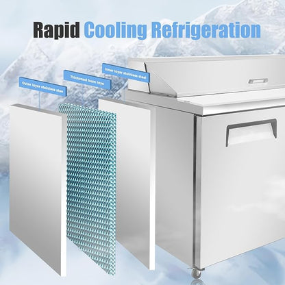 48" W Commercial Refrigerator Sandwich Salad Prep Table, Stainless Steel 2-Door - Image 5