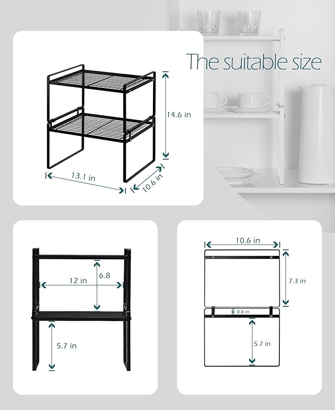 2Pack Kitchen Cabinet Shelf Counter Organizer Rack Pantry Storage Bathroom - Image 3
