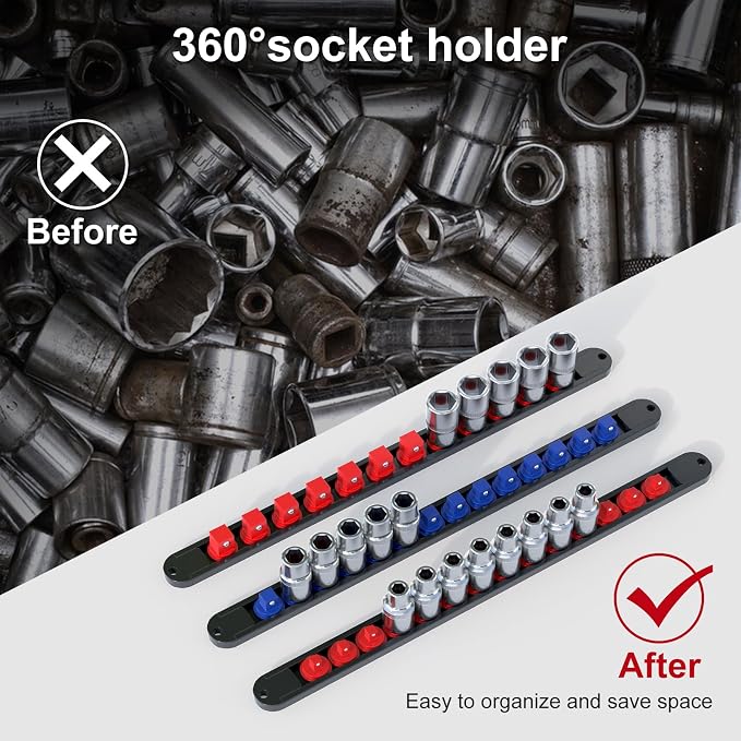 FIVEPEARS 6PCS 360° Socket Organizer Twist Lock, 3/8 1/4 1/2 Socket Storage - Image 5