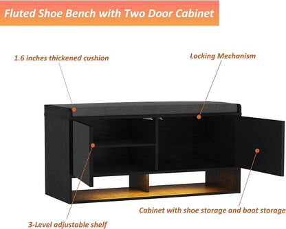 HOMEFORT 39.4" Fluted Shoe Storage Bench, Entryway Bench - Image 8