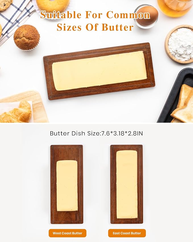 Butter Dish with Magnetic Lid, Acacia Wood Butter Keeper With Knife, Detachable - Image 3