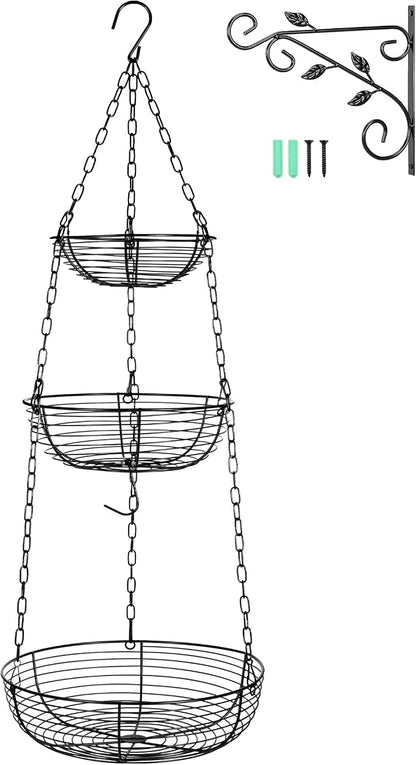 Hanging Fruit Basket for Kitchen, 3-Tier Hanging Fruit Basket | Easy - Image 9