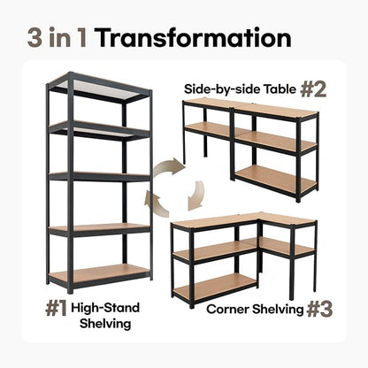 HOMEDANT House Black 5-Tier Laminated Metal Shelving Unit Adjustable Storage - Image 9