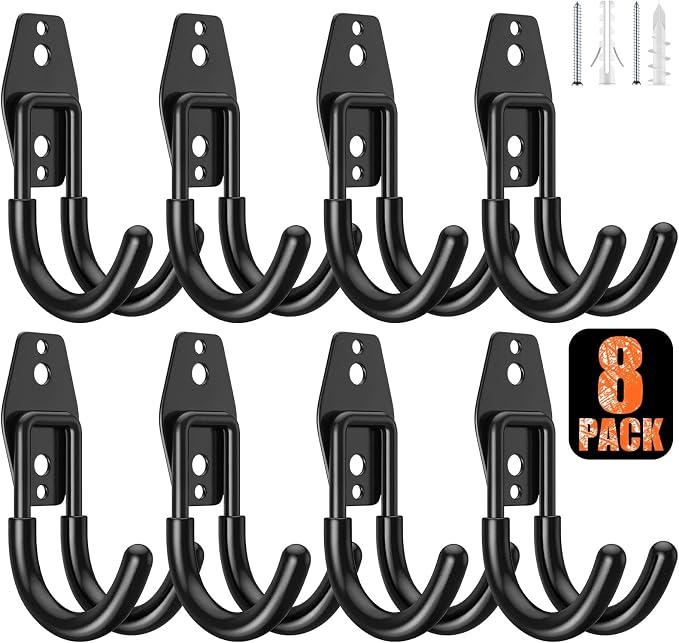 8 Pack 4.7x2.6 inch J Heavy Duty Garage Hooks, Solid Steel Wall Mount Hangers by MIKRUI
