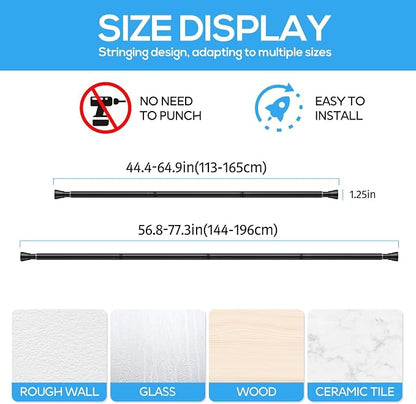 2 Pack Spring Tension Rod, Adjustable 45-77 Inch No Drill, Fits Windows Kitchen - Image 2