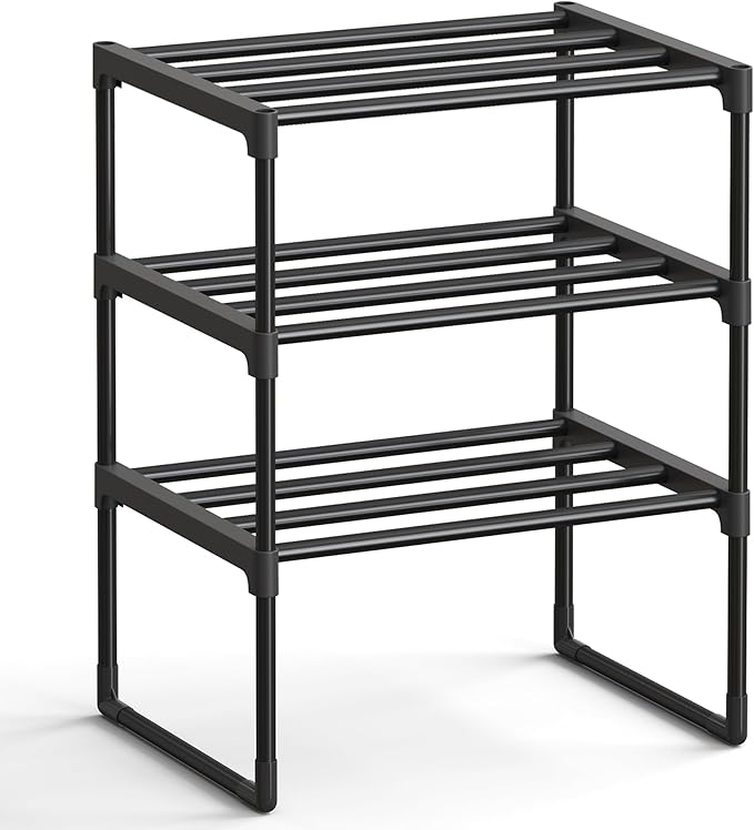SONGMICS Shoe Rack, 3-Tier Shoe Organizer, Metal Storage Shelf, Upright or by Unknown
