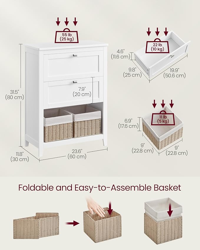 VASAGLE Storage Cabinet, Freestanding Floor Cabinet, 2 Drawers - Image 3
