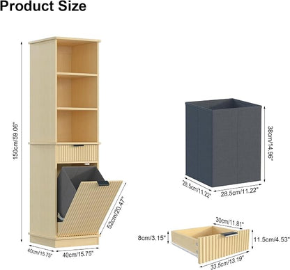 Natural Tilt Out Laundry Hamper Tall Bathroom Storage Cabinet Hidden Laundry - Image 2