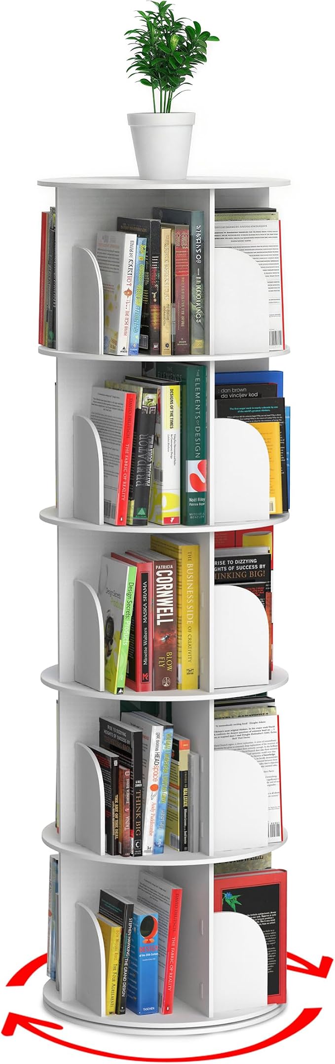 Rotating Bookshelf, Revolving Bookcase, Rotating Bookcase, 5 Tier White | by Houseables
